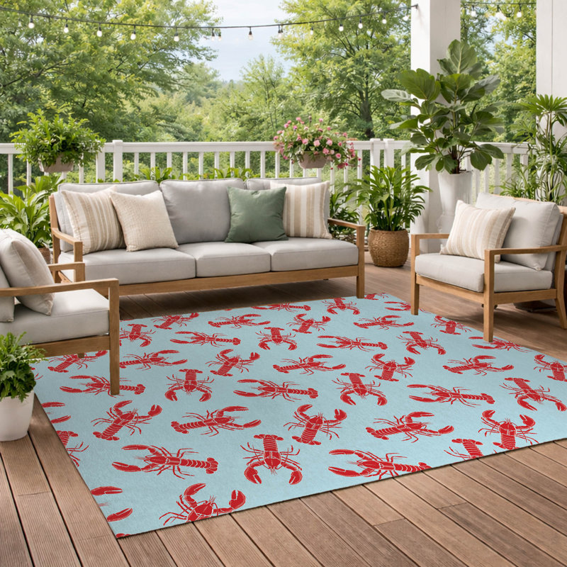 Tapis d'extérieur décoratif homard, Blue, Rectangulaire 2 pi x 3 pi