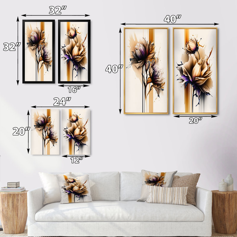 «Orange Dahlia Flower On Abstract Fusion III», 2 pièces sur toile, Toile tendue, H 40 po x l 40 po