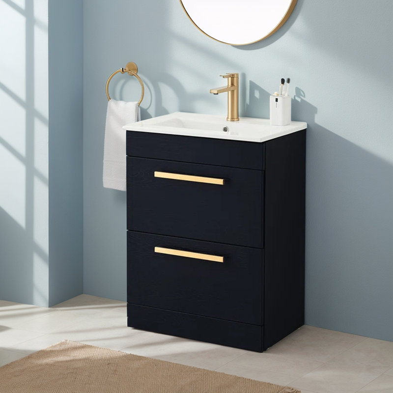 Ensemble de meuble-lavabo moderne autoportant 24 tiroirs 2 tiroirs 24 po, Noir, noir, noir, noir