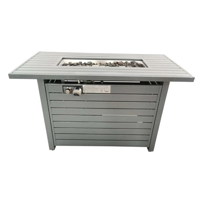 25" H X 42" W Outdoor Fire Pit Table In Gray, 50000 Burning Efficiency Duration, Stainless Steel, Propane/natural Gas Convertible, Modern Patio Decoration Time Length,
