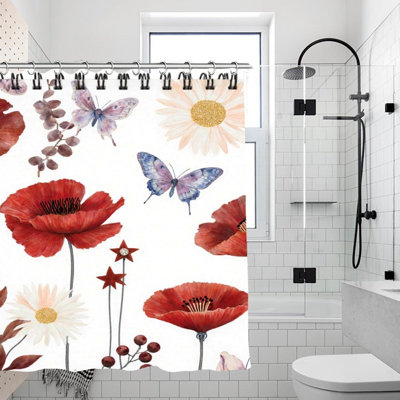 Rideaux de douche Watercolor Poppy & Butterfly, 71 × 71