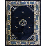 Chinese Rectangle 1900s Blue Knotted - Peking Antique Wool Room Size Rug