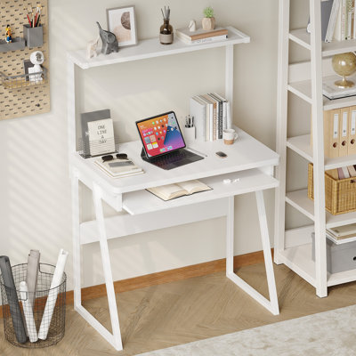 Bureau d'ordinateur à 2 niveaux avec plateau à clavier pour petits espaces Bureau d'écriture 28 pouces