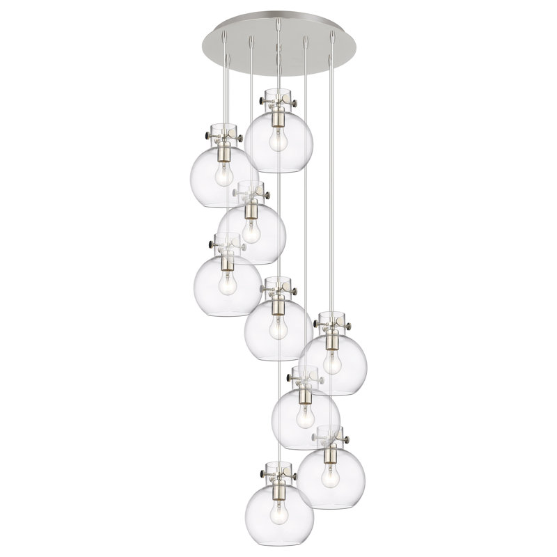 Luminaire suspendu 9 lumières Amrith, Transparent, Nickel poli