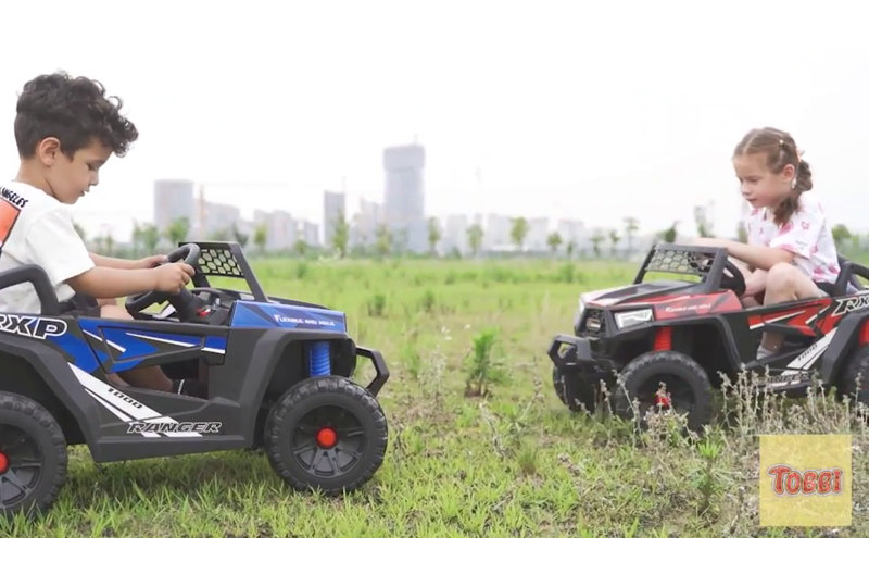 Black 12V Kids Ride-On UTV with LED Lights and Horn