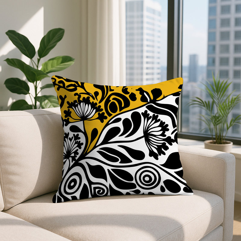 Oreiller carré réversible intérieur / extérieur floral Gina, Jaune, Carré 15 po