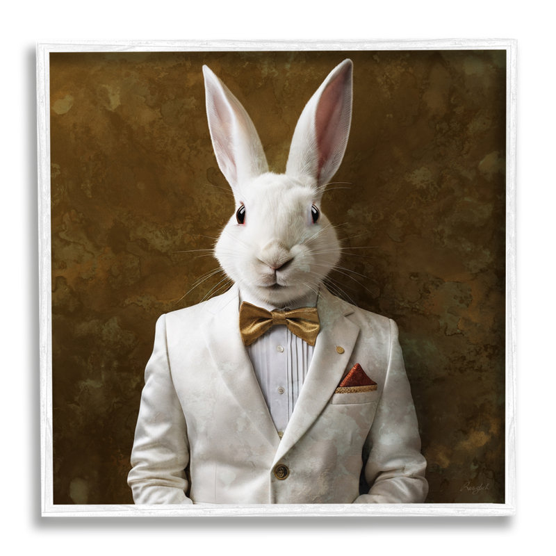«Trinx White Rabbit in suit» par Roozbeh, reproduction d'art sur toile tendue, H 17 po x l 17 po