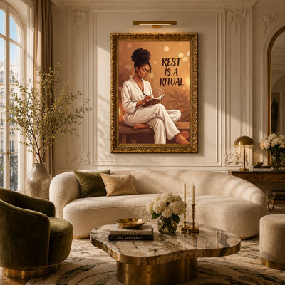Woman Writing Journal in White Loungewear Canvas Wall Art