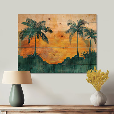 Colorful Palm Trees In Tropical Island II - Palms & Palm Trees Wood Wall Decor On Natural Pine Wood