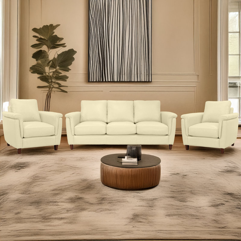 Ensemble de salon en cuir véritable Rambrij, 1 canapé et 2 chaises, Naturel