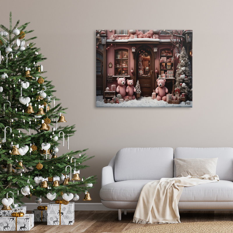 Boutique de Noël avec ours, H 36 po x l 48 po x P 1,5 po