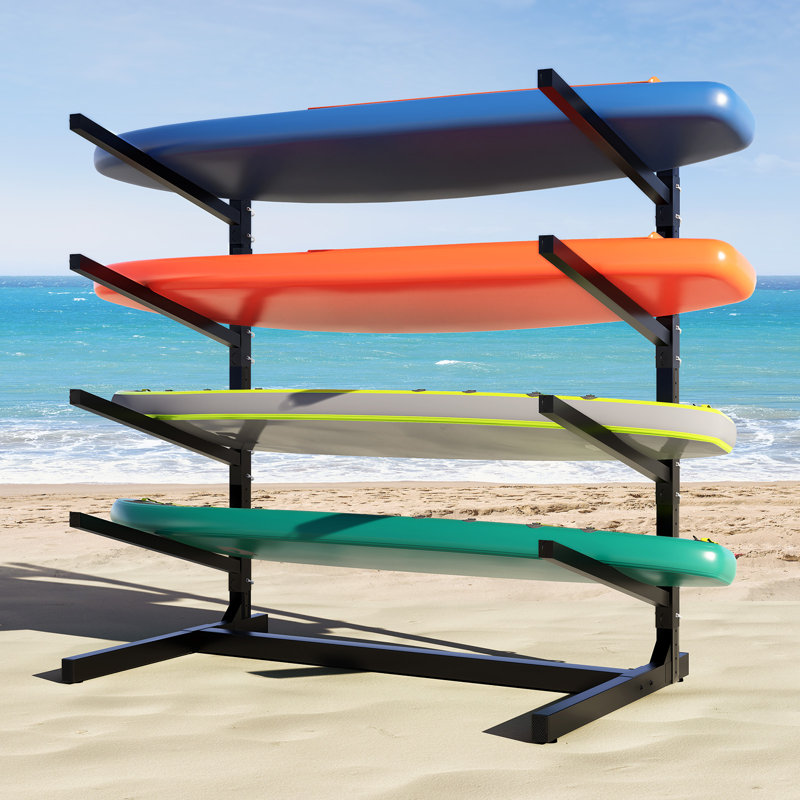 Freestanding Kayak and SUP Outdoor Storage Rack, Heavy Duty Adjustable Weatherproof Stand for Canoe, Boat, and Paddleboard
