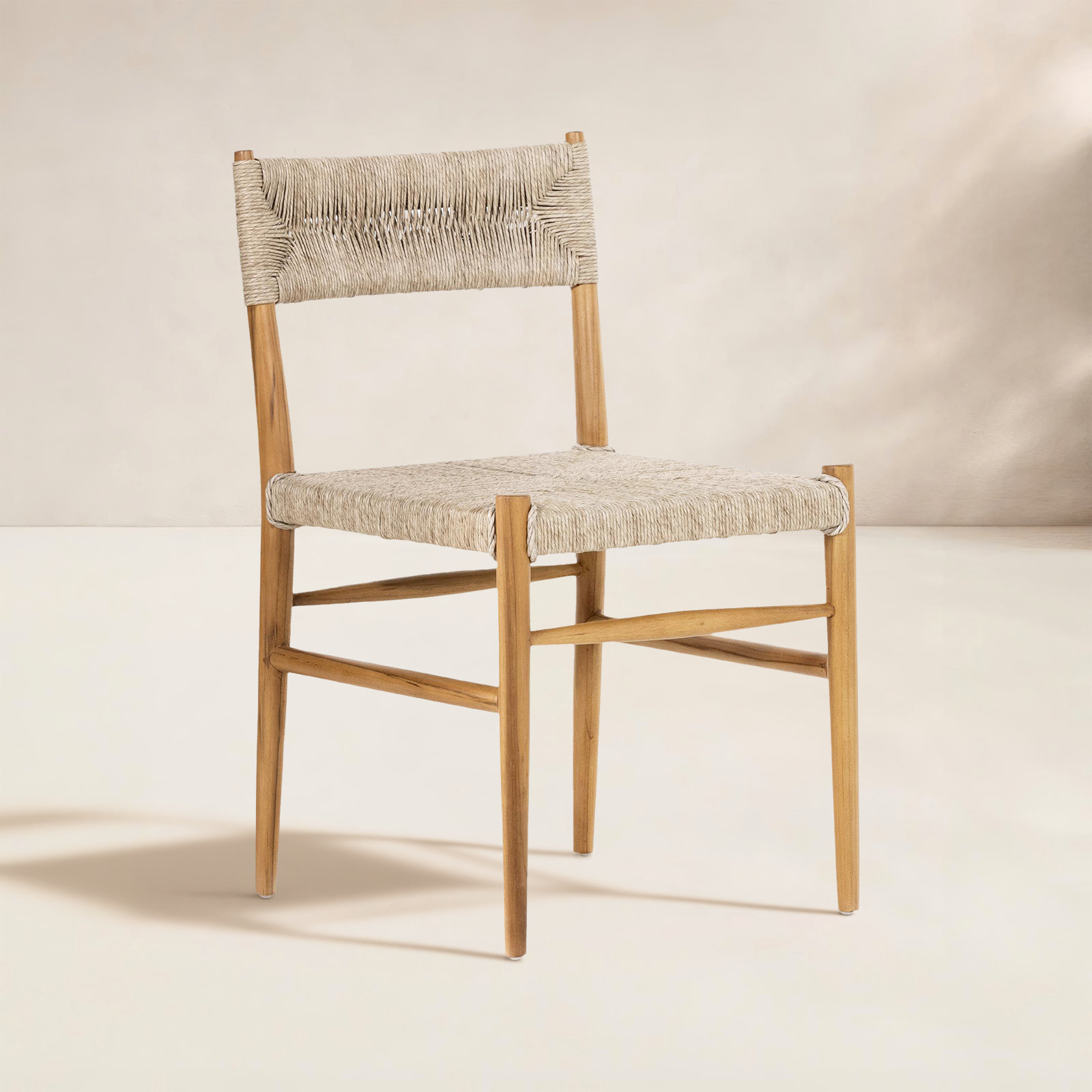 Dorita Patio Side Chair, Vintage White/Natural Teak