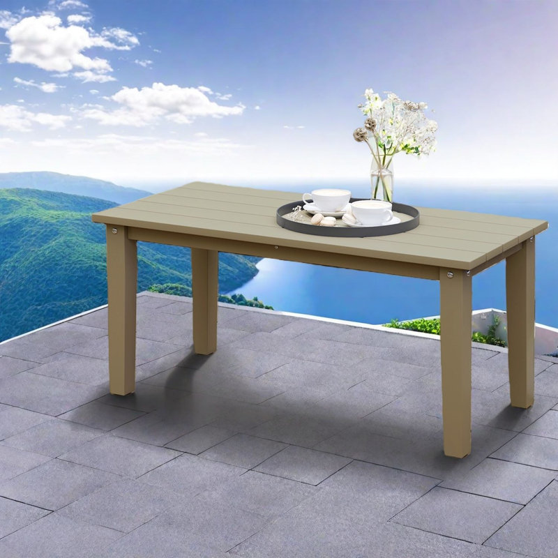 All Weather Patio Tables, Hdpe 35.8 Inch Slatted Modern Outdoor Brown