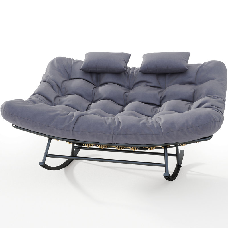 Outdoor Oversized 2-Person Double Patio Rocker Papasan Chair , Gray