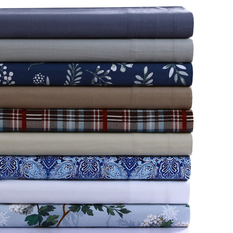 King Dark Blue Cotton Flannel Duvet Cover Set