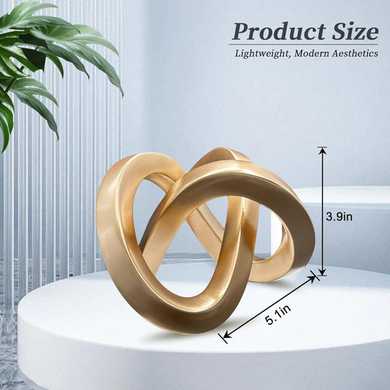Modern Gold Geometric Sculpture Gold Knot Home Accent Decor Multi-Angle Geometric Sculptures Statues