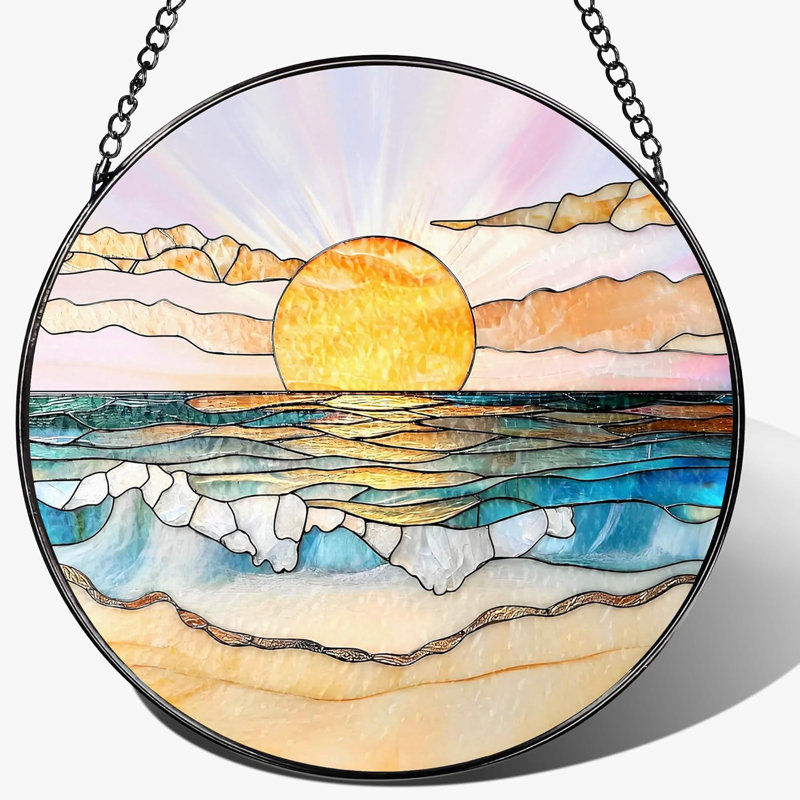 8" Beach Sunset Stained Glass Window Suncatcher