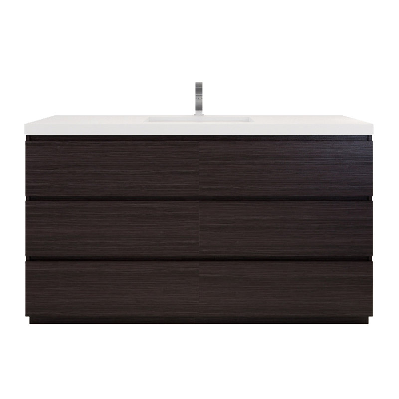 Haracha 59.05'' Single Bathroom Vanity with Acrylic Top, Dark Gray Oak