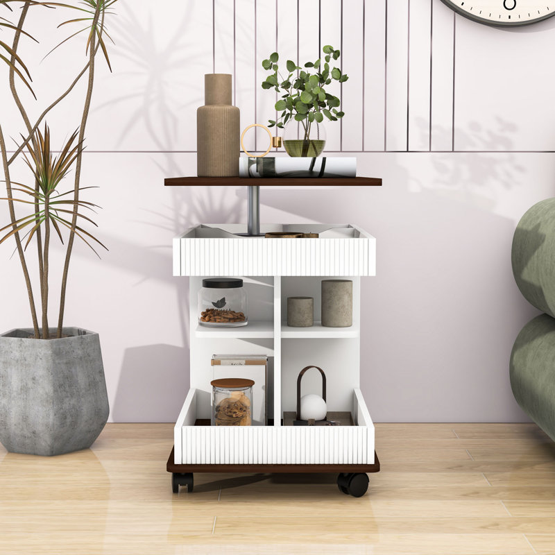 Table d'appoint pour canapé avec plateau relevable et espace de rangement, Blanc / Brun