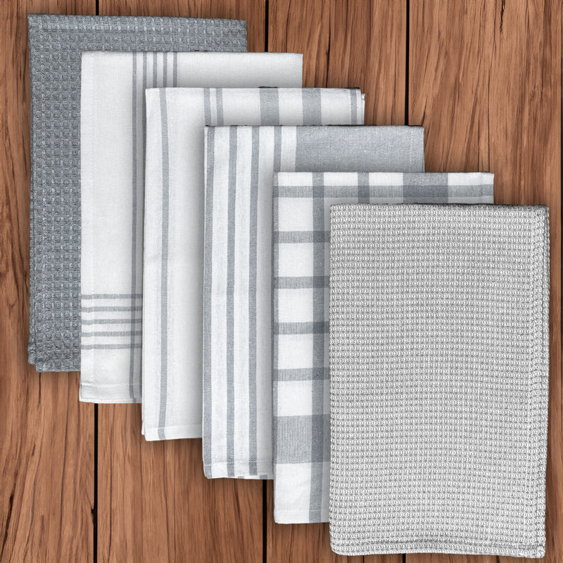 Torchon en coton rayé, gris