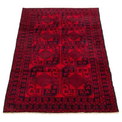 Tapis rouge noué à la main 3 pi 3 po x 6 pi 4 po Teimani