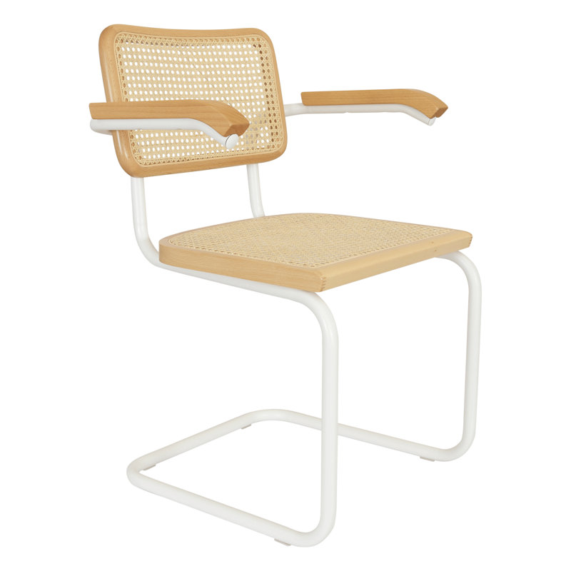 Marcel Breuer Cesca Cane Cantilever Dining Armchair Arm Chair, Natural/White