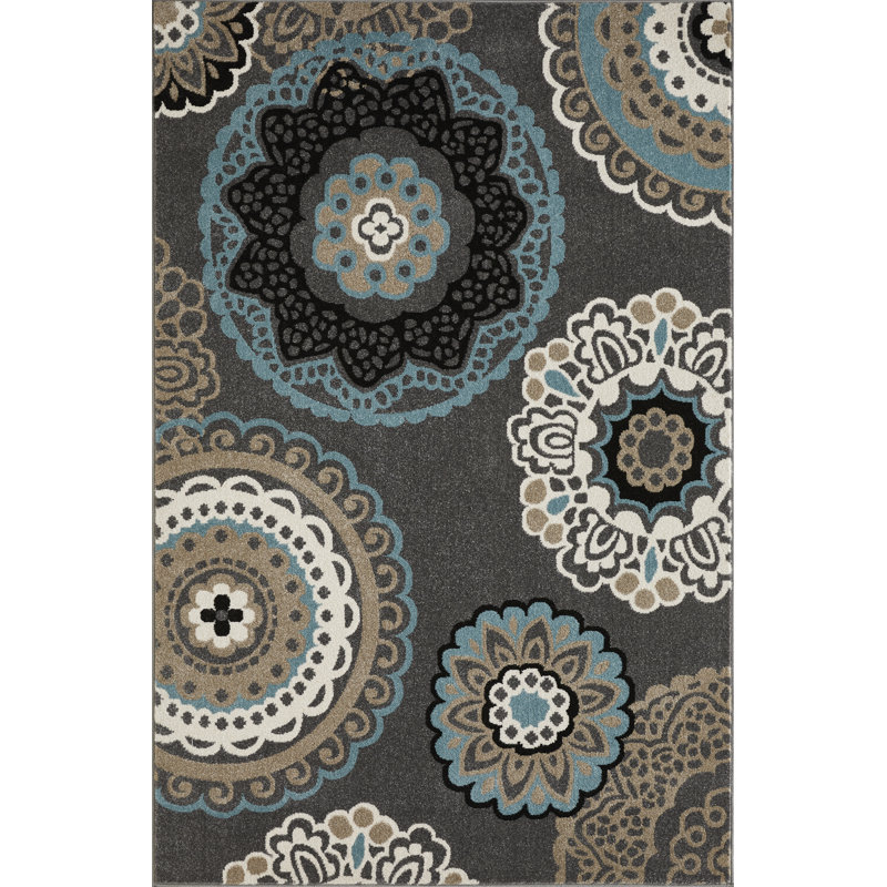 Tapis gris en polypropylène tissé à la machine Ginerva, Rectangle 2 pi x 3 pi
