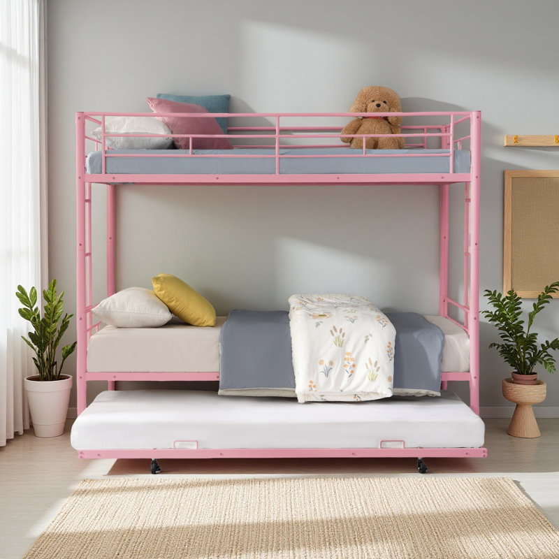 METAL Bunk Bed With Trundle, Pink