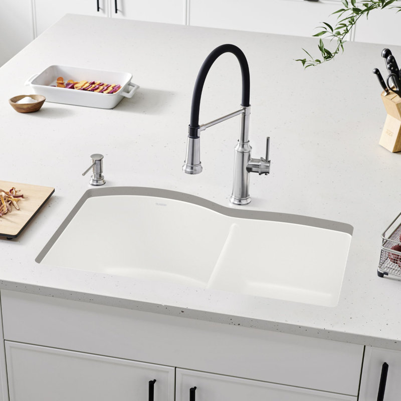 Diamond SILGRANIT 32.07" L x 20.92" W Double Bowl Undermount Kitchen Sink, White