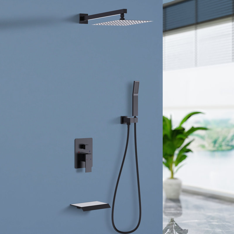 Système de douche à pluie mural 10 pouces avec pomme de douche à main et bec de baignoire Topcraft, Noir mat