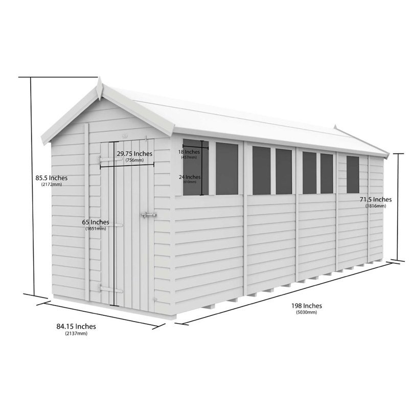 7ft x 17ft Apex Shed - Single Door with Windows
