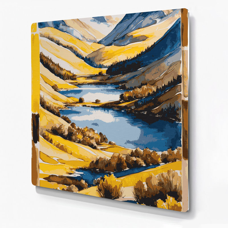 Aquarelle, paysage 43, art mural en métal brun, H 16 po x l 16 po