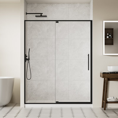 56-60"W X 74"H Frame Shower Door Pivot Swing Shower Glass Door with 5/16" (8mm) Tempered Glass, Matte Black Finish, Reversible Installation