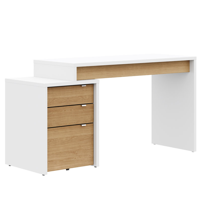 Alayna Executive Desk, White/Natural Maple