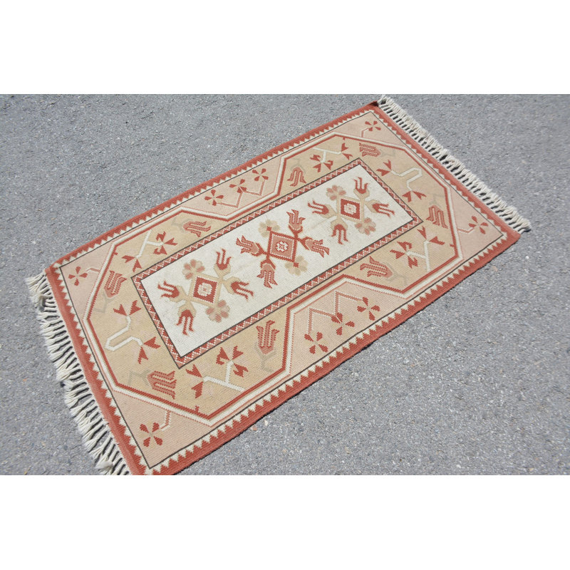 Tapis tissés à plat, tapis turcs, petit tapis rouge de 2,7 pi x 4,5 pi, tapis Oushak, tapis rétro