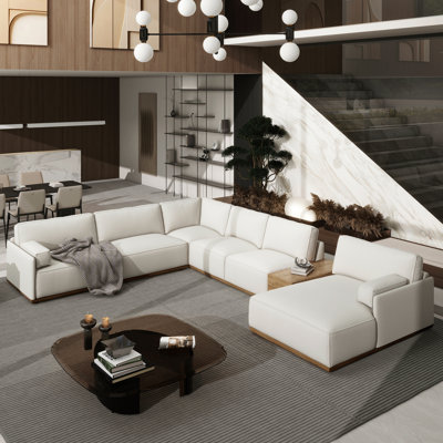 Destin 164" 5Pc Modular RAF U-Shaped Chaise Sectional With Storage Console, Lunar Gray Chenille by Hokku Designs