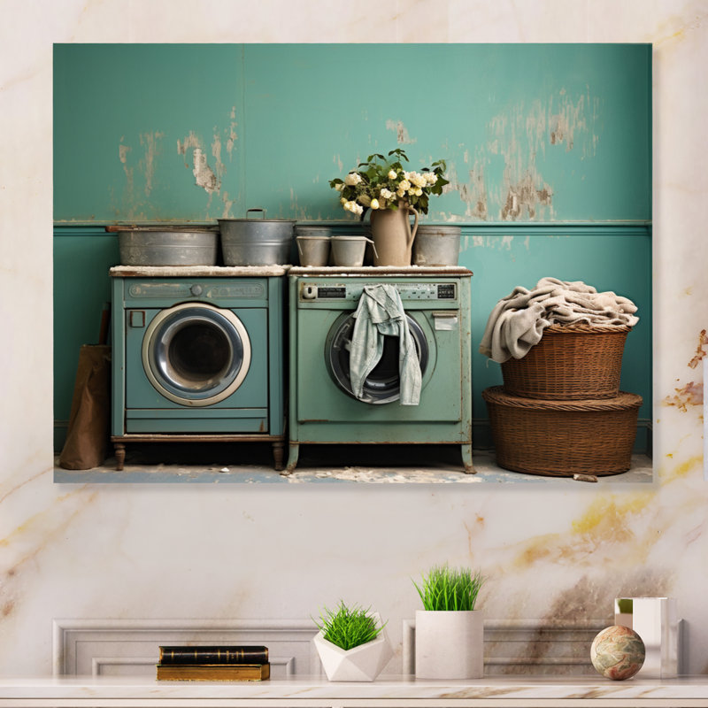 Turquoise Vintage Laundry Room II - impression sans cadre sur métal, H 12 po x l 20 po x P 1 po