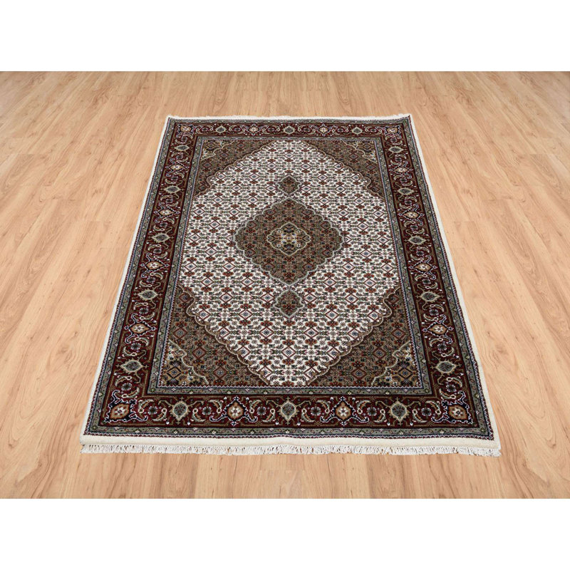 4'x6'1" Ivory Hand Knotted Tebraz Mahi Wool ad Silk Oriental Rug 38836612EAB144358DE6C48AD459704F