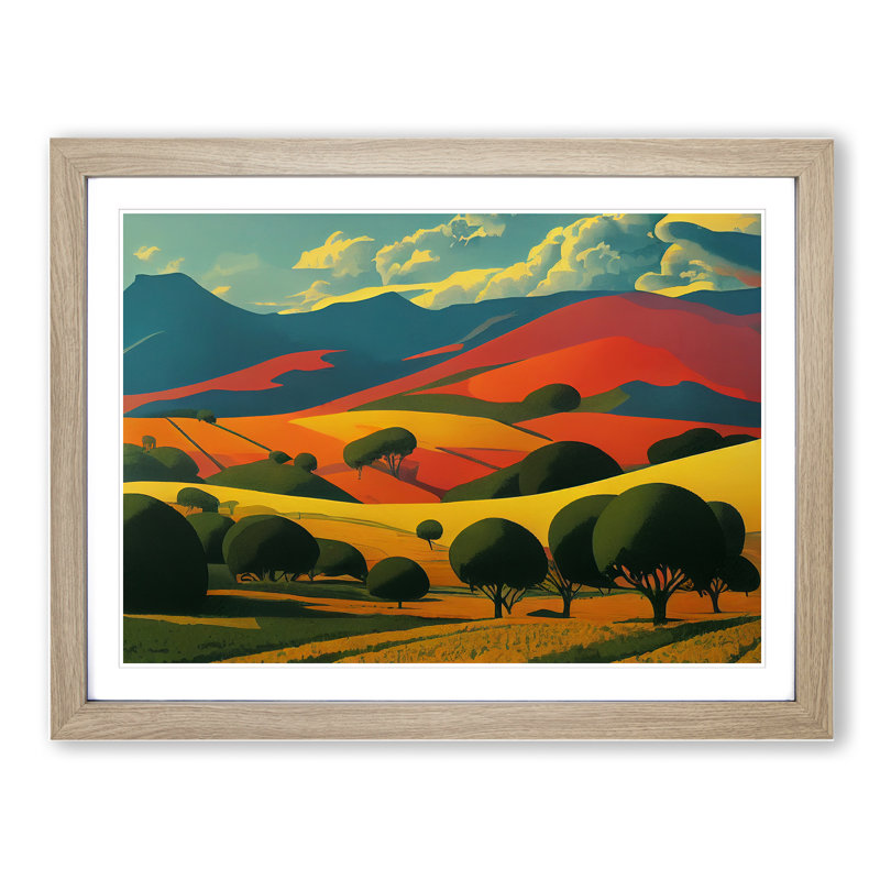 Spring Landscape Meadow 1 Piece Single Picture Frame Wall Art, 34cm H x 46cm W x 2cm D, Oak