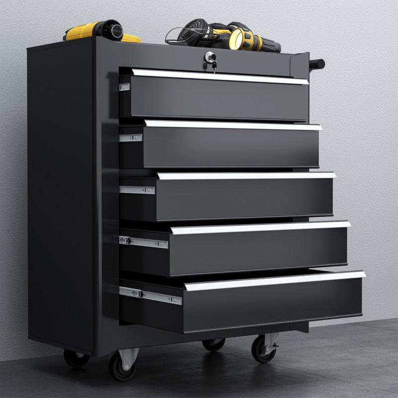 ToolGuard 5-Drawer Steel Tool Chest with Wheels and Lockable Security for Garage and Workshop