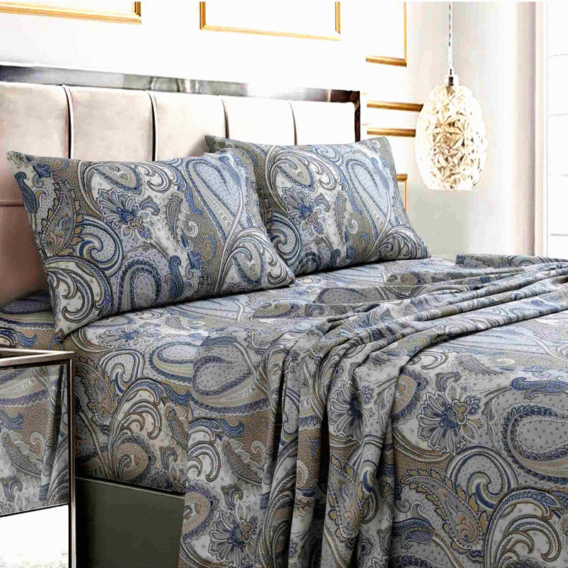 Luxury Paisley Dreams Twin XL Sheet Set - Soft Cotton Sateen, Deep Pocket, 300 TC, 3-Piece Bedding - Park Multi Pattern - Cozy Comfort for Sweet Dreams
