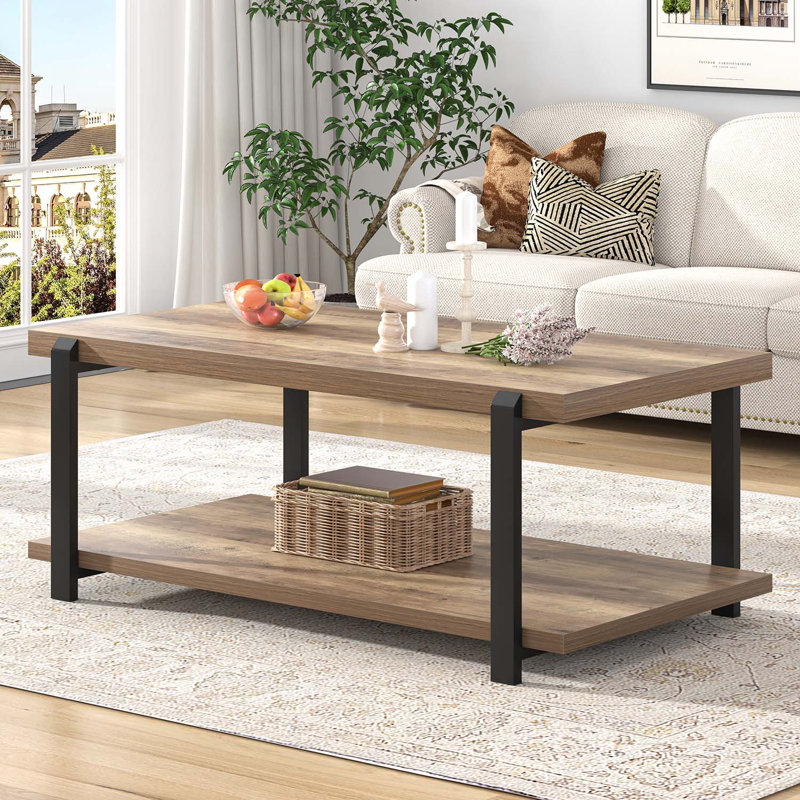 Hulste 42" Industrial Coffee Table with Storage, Rustic Oak, Rustic Oak