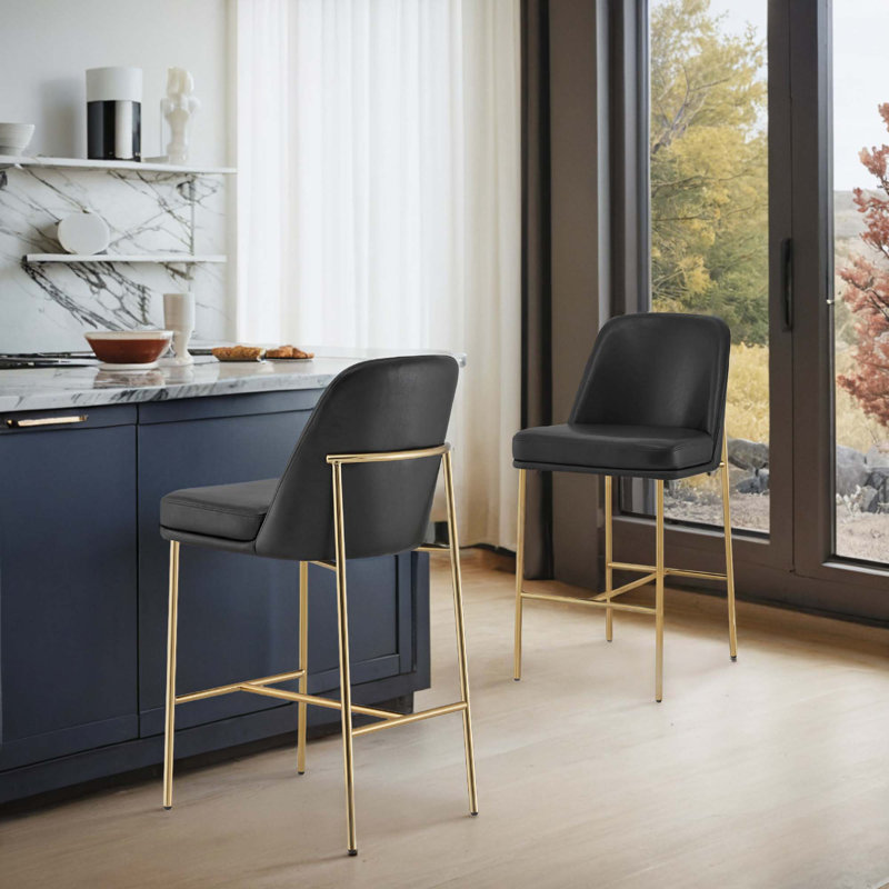 Angelick Upholstered Counter Stool with Metal Frame, Black, Gold