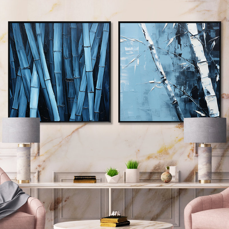 Francella - Ensemble de 2 collages carrés en bambou, Cadre flottant noir, H 16 po x l 33 po