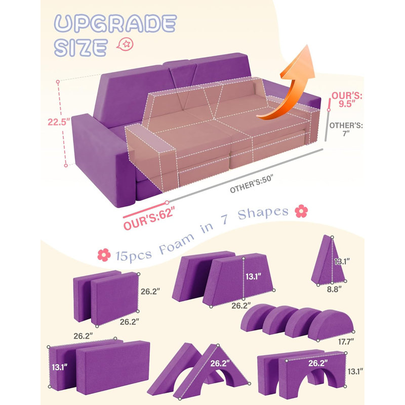 Couch Kids For Toddler & Children, Kids Couch Fort Building Kit For Playroom Furniture, Purple