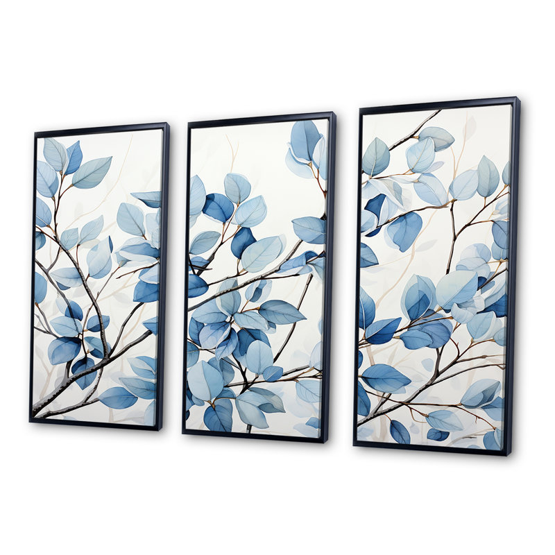 Orrington - feuilles, ensemble d'art sur toile, Cadre flottant noir, H 32 po x l 48 po x P 1 po