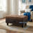 Brown Storage Ottoman | Flannel & Faux Leather | X-Stitching | Solid Wood