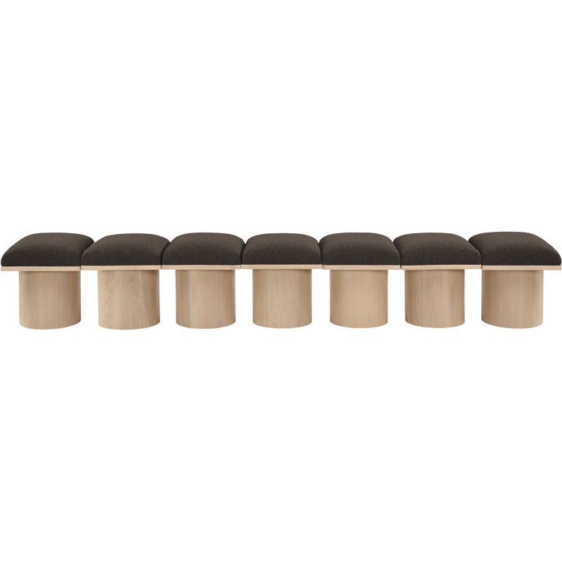 Banc rembourré Horatia, Tissu brun bouclé, Naturel, H 17,5 po x l 108,5 po x P 18 po