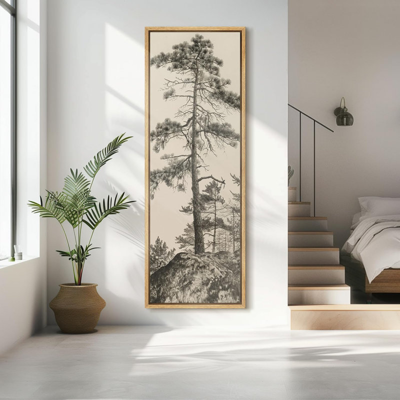 Vintage Pine Tree Landscape Modern Rustic Artwork - Extra Large Framed Wall Art Canvas Print, 60" H x 20" W